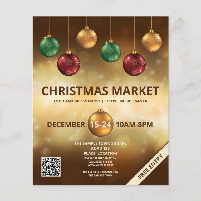 Colourful Christmas Baubles - Christmas Market Flyer (Front)