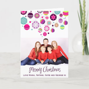 Colourful Christmas Baubles Custom Photo and Text Holiday Card