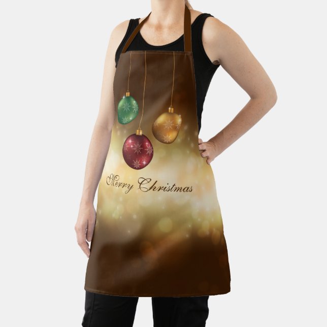 Colourful Christmas Baubles On Yellow Bokeh Apron (Insitu)