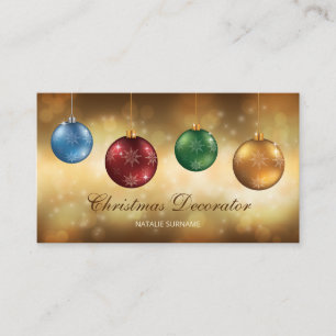 Colourful Christmas Baubles On Yellow Bokeh Business Card