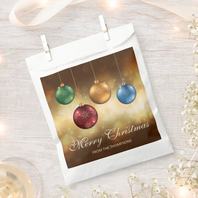 Colourful Christmas Baubles With Custom Text Favour Bag (Clipped)