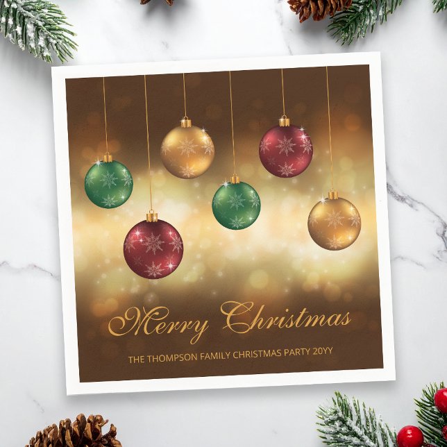 Colourful Christmas Baubles With Custom Text Napkin (Creator Uploaded)