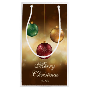 Colourful Christmas Baubles With Custom Text Small Gift Bag