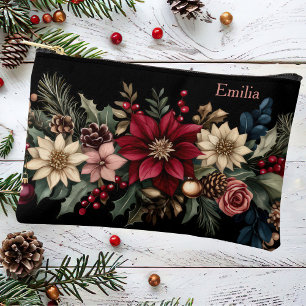 colourful christmas baubles with poinsettia accessory pouch
