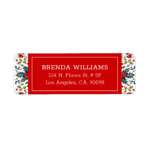 Colourful Christmas berries & winter greens border Return Address Label
