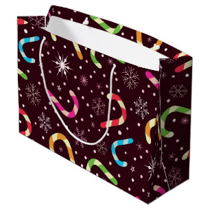 Colourful Christmas Candy Canes with Snowflakes Large Gift Bag