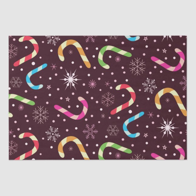 Colourful Christmas Candy Canes with Snowflakes  Tissue Paper (Front)