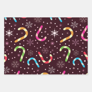 Colourful Christmas Candy Canes with Snowflakes  Wrapping Paper Sheet
