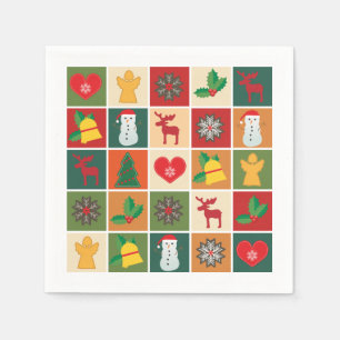 Colourful Christmas Collage White Paper Napkin