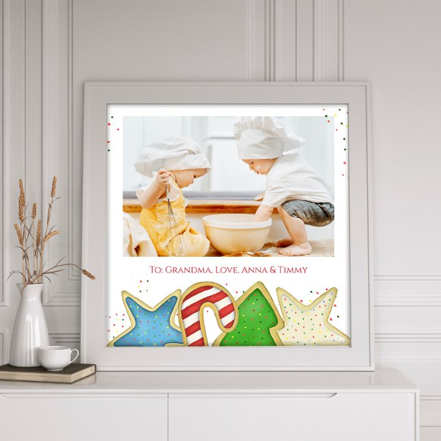 Colourful Christmas Cookies Template Photo Print (Christmas cookies whimsical cute photo print with watercolor artwork. )