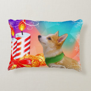 Colourful Christmas Corgi puppy Decorative Cushion