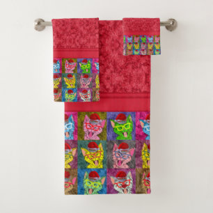 Colourful Christmas Cute Cat Bath Towel Set