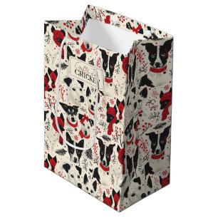 Colourful Christmas Dogs Pattern Medium Gift Bag