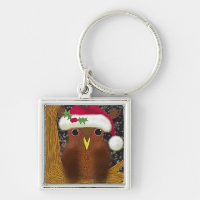 Colourful Christmas Eve Owl Key Ring (Front)