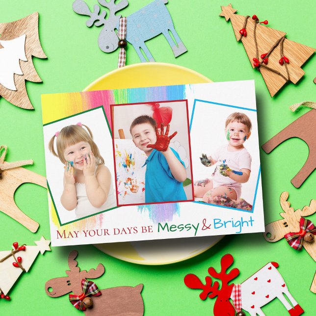 Colourful Christmas Family Photo Cute Messy Bright Holiday Card (Creator Uploaded)