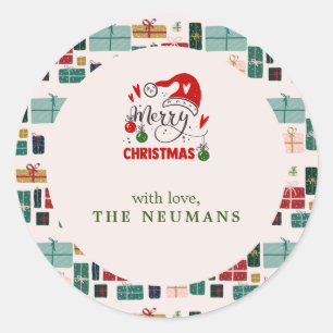 Colourful Christmas Gift Box Patterns Classic Round Sticker