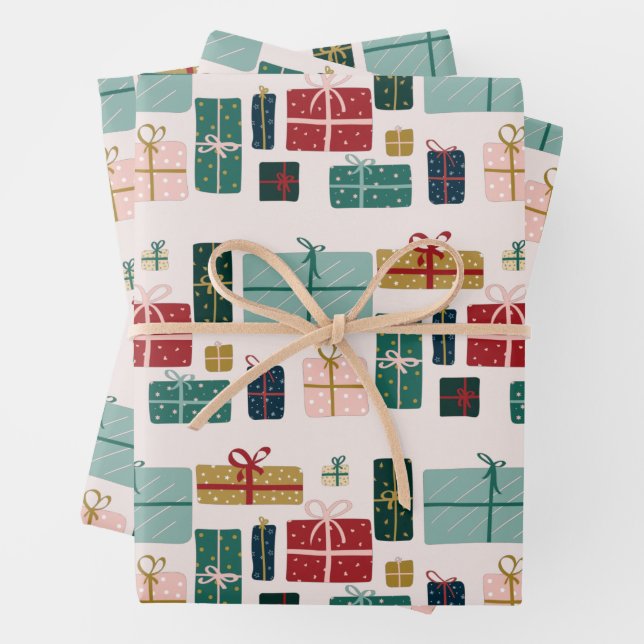 Colourful Christmas Gift Box Patterns Wrapping Paper Sheet (In situ)