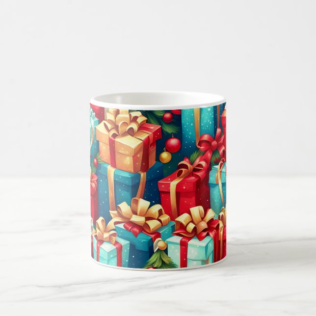 Colourful Christmas Gifts,  Holiday Tree Pattern  Coffee Mug (Center)