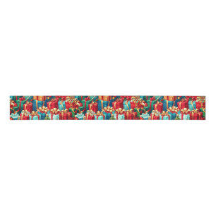 Colourful Christmas Gifts, Holiday Tree Pattern Grosgrain Ribbon
