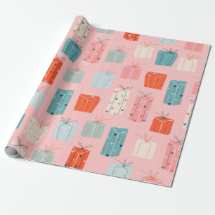 Colourful Christmas gifts on a pink background. Se Wrapping Paper