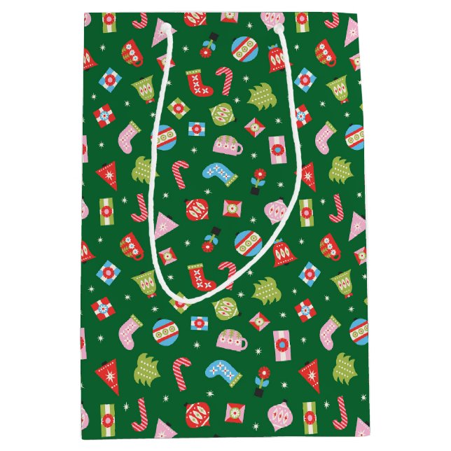 Colourful Christmas Gifts - on Green Wrapping Medium Gift Bag (Front)