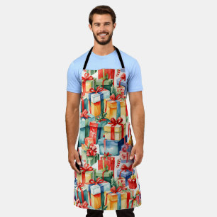 Colourful Christmas Gifts Watercolor Pattern Apron