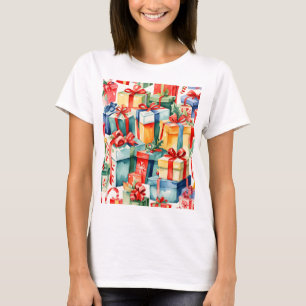 Colourful Christmas Gifts Watercolor  Pattern  T-Shirt
