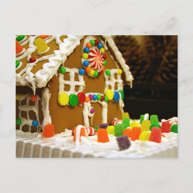 Colourful Christmas Gingerbread House Holiday Postcard (Front)