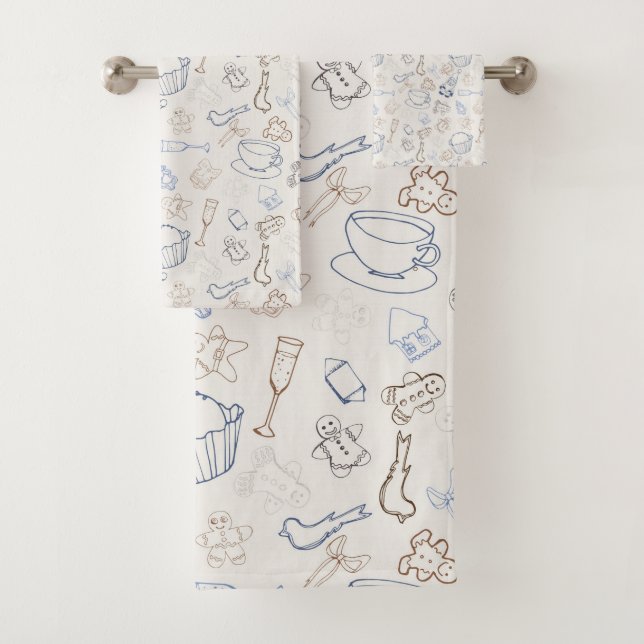 Colourful christmas Gingerbread Man and santa Bath Towel Set (Insitu)