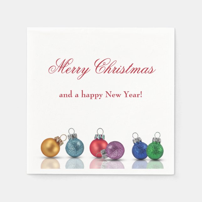 Colourful Christmas Glitter Ornaments Napkin (Front)