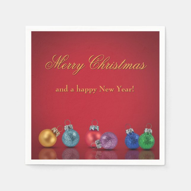 Colourful Christmas Glitter Ornaments Napkin (Front)
