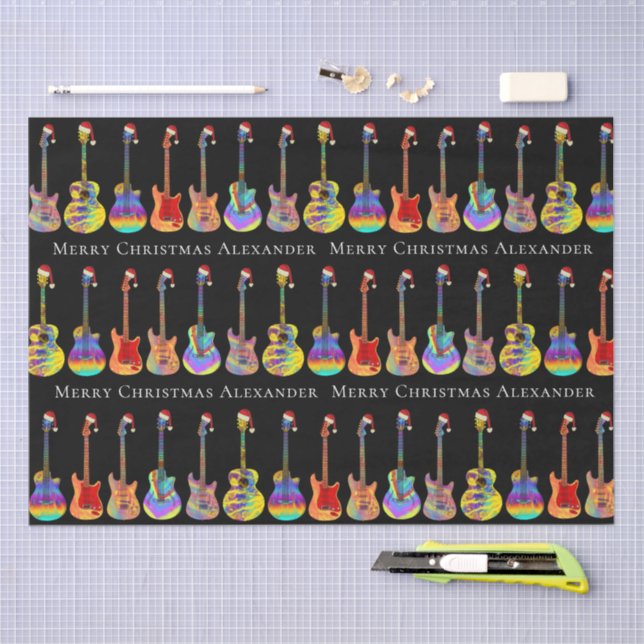 Colourful Christmas Guitar Personalised  Tissue Paper (Craft)