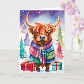 Colourful Christmas Highland Cow Card