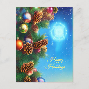 Colourful Christmas Holiday North Star & Pinecones Postcard