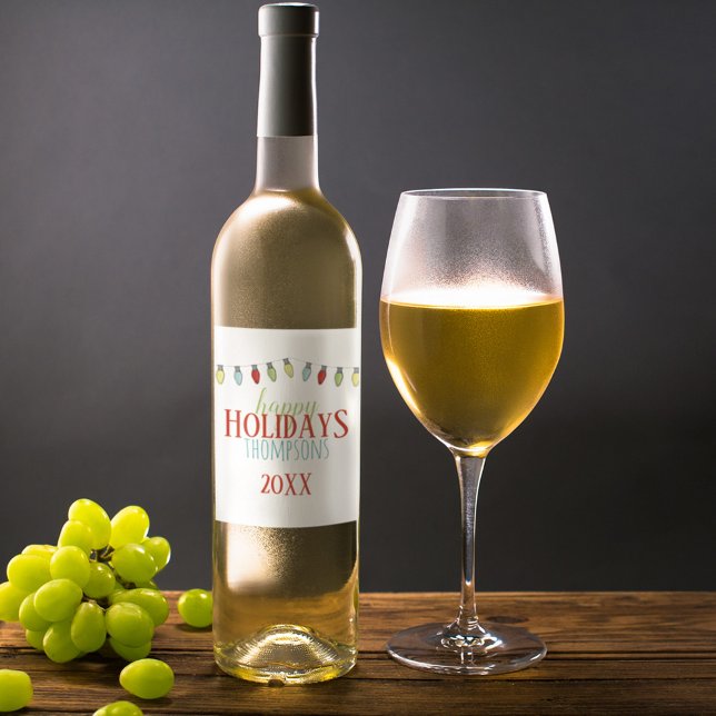 Colourful Christmas Light Personalised Wine Label (Colorful light custom wine labels. )