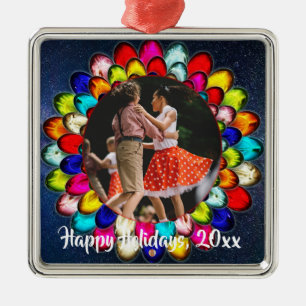 Colourful Christmas Lights Blue Recital Moment Metal Ornament