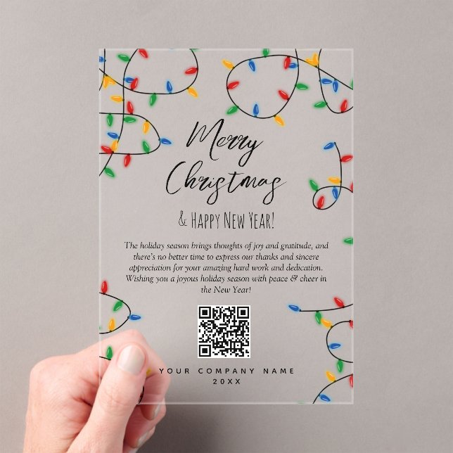 Colourful Christmas Lights Company Business QR Cod Acrylic Invitations (Insitu (Handheld))