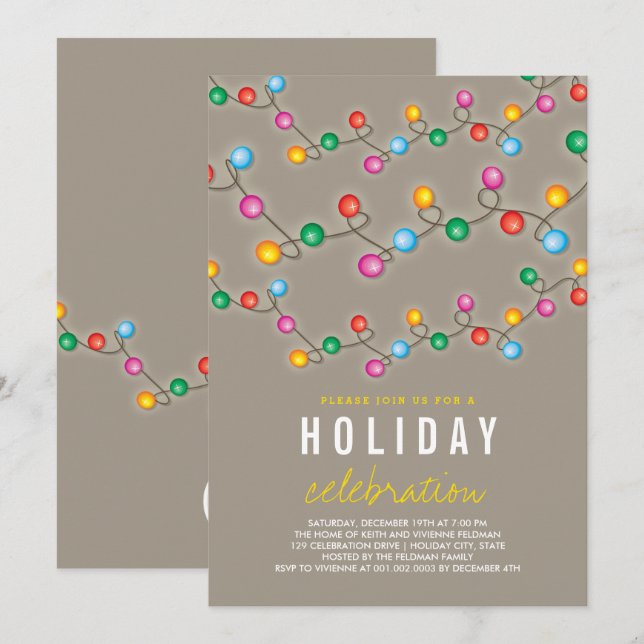 Colourful Christmas Lights Holiday Party Invite (Front/Back)