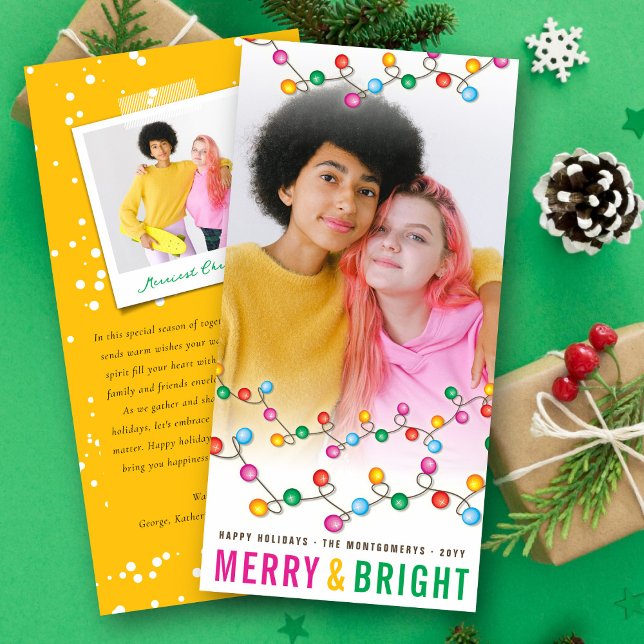 Colourful Christmas Lights Merry & Bright Fun Phot Holiday Card (Creator Uploaded)