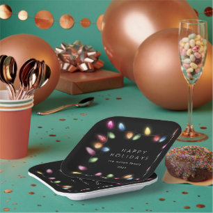 Colourful Christmas Lights Monogram Paper Plate