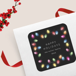 Colourful Christmas Lights Monogram Square Sticker