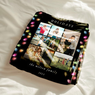 Colourful Christmas Lights Multiple Photos Fleece Blanket