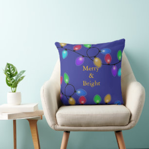 Colourful Christmas Lights On Blue  Cushion