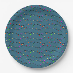 Colourful Christmas Lights On Blue Paper Plate