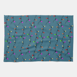 Colourful Christmas Lights On Blue Tea Towel