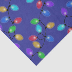 Colourful Christmas Lights On Blue Tissue Paper