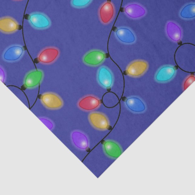 Colourful Christmas Lights On Blue Tissue Paper (Detail)