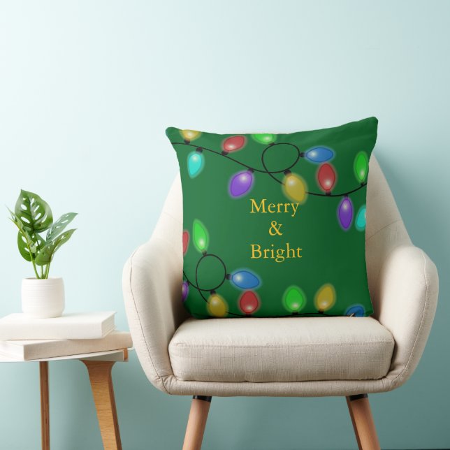 Colourful Christmas Lights On Green  Cushion (Chair)
