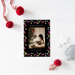 Colourful Christmas Lights One Photo Holiday Card