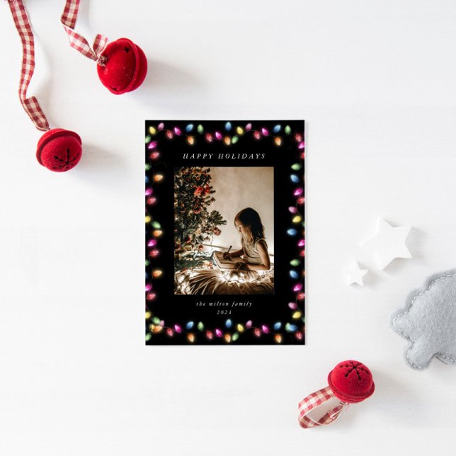 Colourful Christmas Lights One Photo Holiday Card (Creator Uploaded)